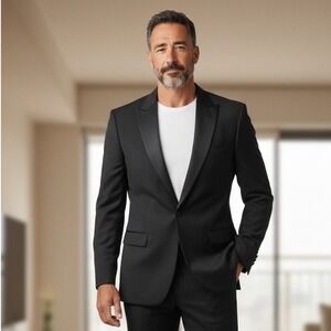 Bill Blass Select Black Tuxedo Jacket Shawl Lapel 100% Worsted Wool 46L